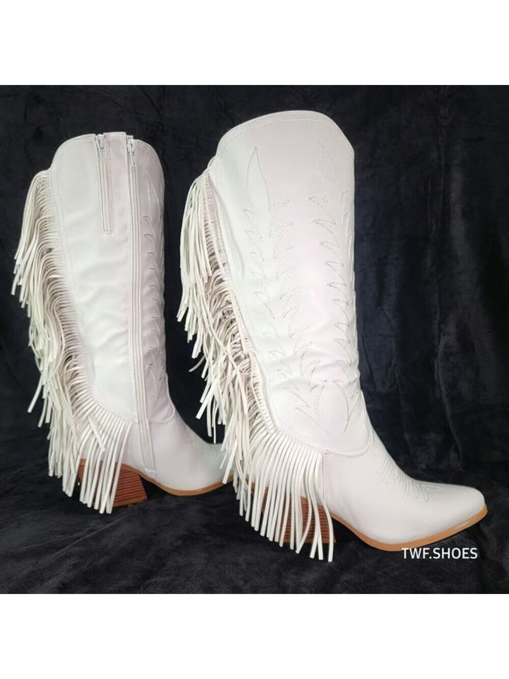 Dusty Roads Bright White Back Fringe Cowboy Western Cowgirl Boots Tuck Zipper - Picture 12 of 13